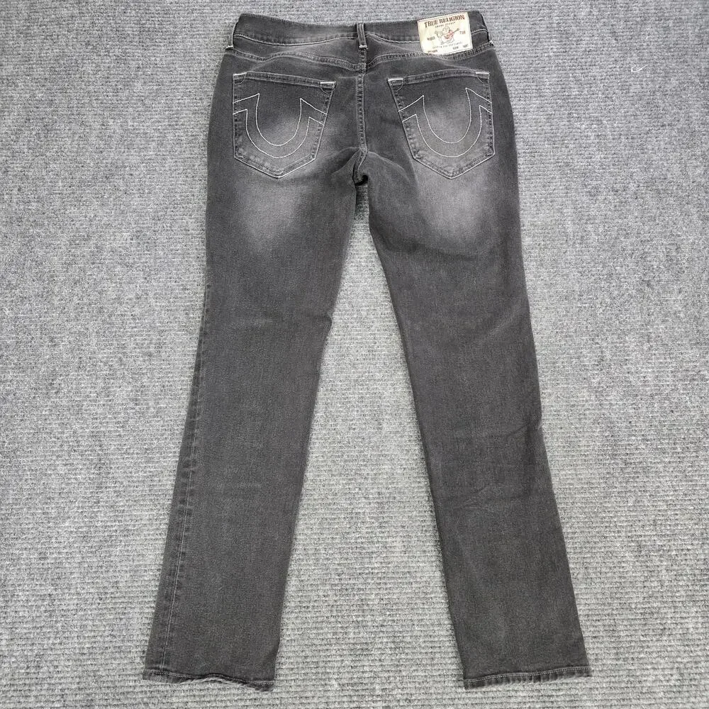 True Religion Rocco Jeans Mens 32x32 Black Gray Relaxed Skinny Horseshoe Stretch
